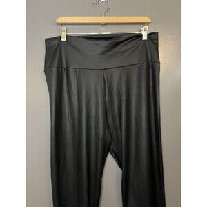 Black Faux Leather Leggings Womens 3X Size High Waist Stretch Pants Made USA